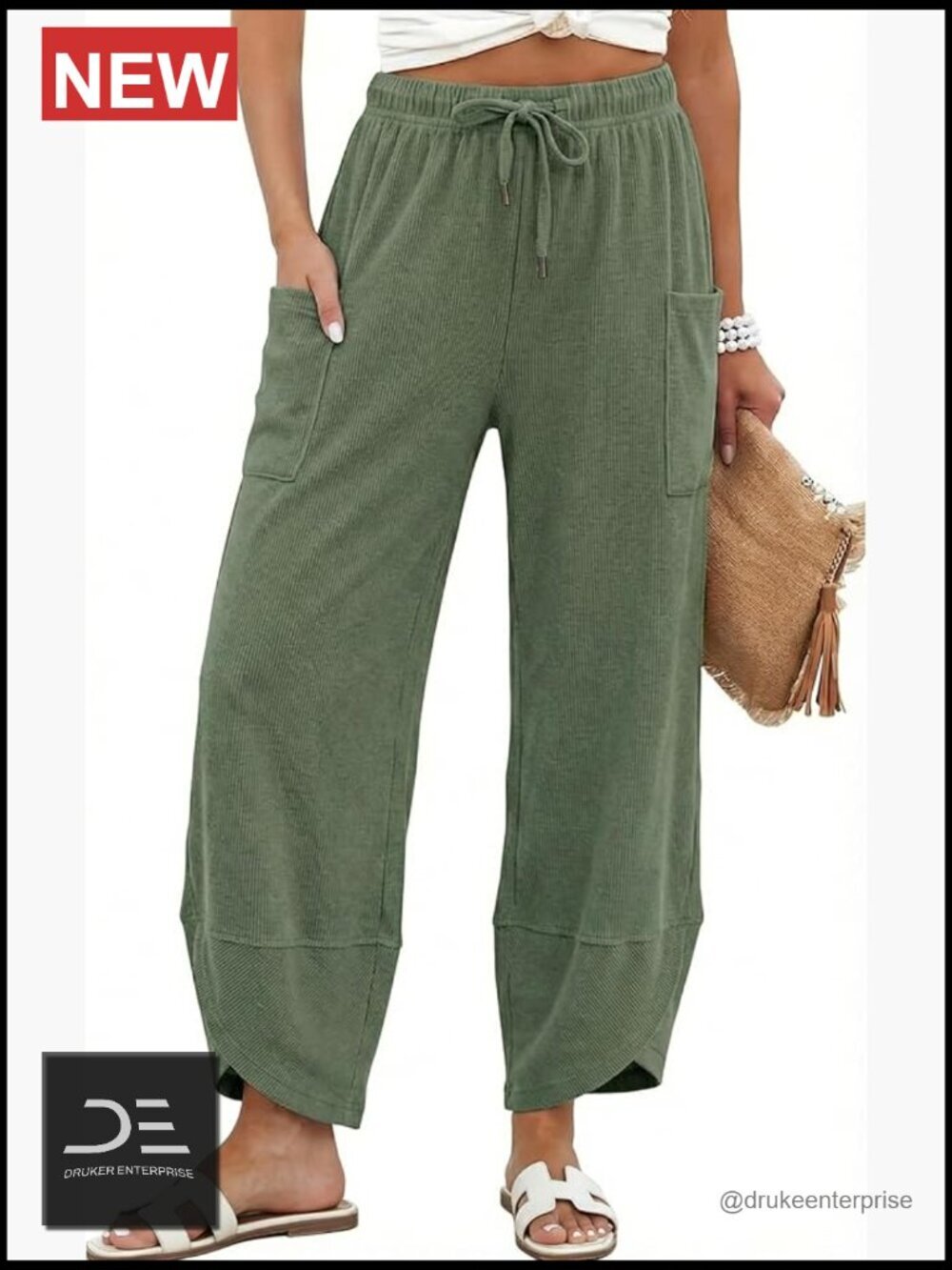 Wide Leg Elastic Waist Palazzo Harem Pants with Pockets